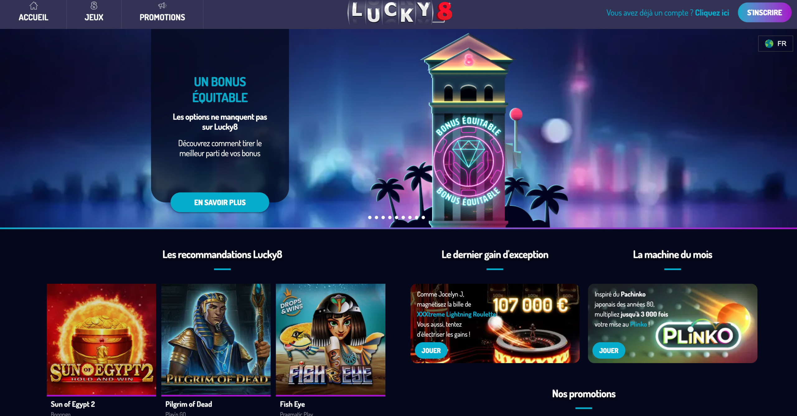 page d'accueil lucky8